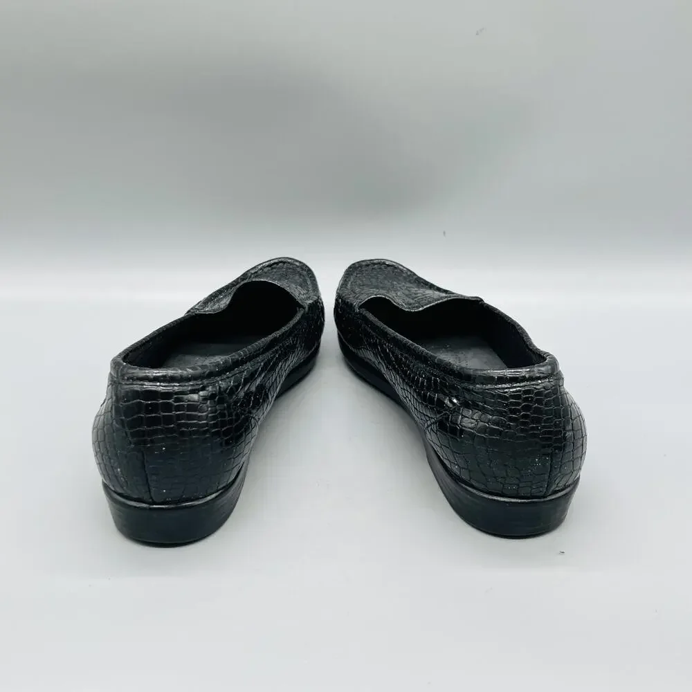 SAS Shoes Womens 7.5 Black Leather Croc Print Tripad Comfort Loafers Slip On